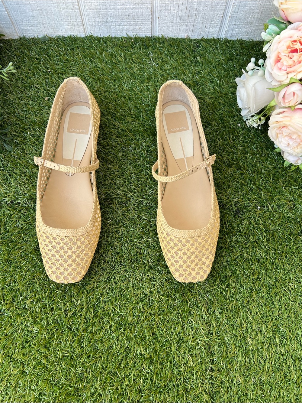 DOLCE VITA Reyes Woven Mary Jane Flats in Tan Light Natural woven raffia Sz 7 - Picture 15 of 16